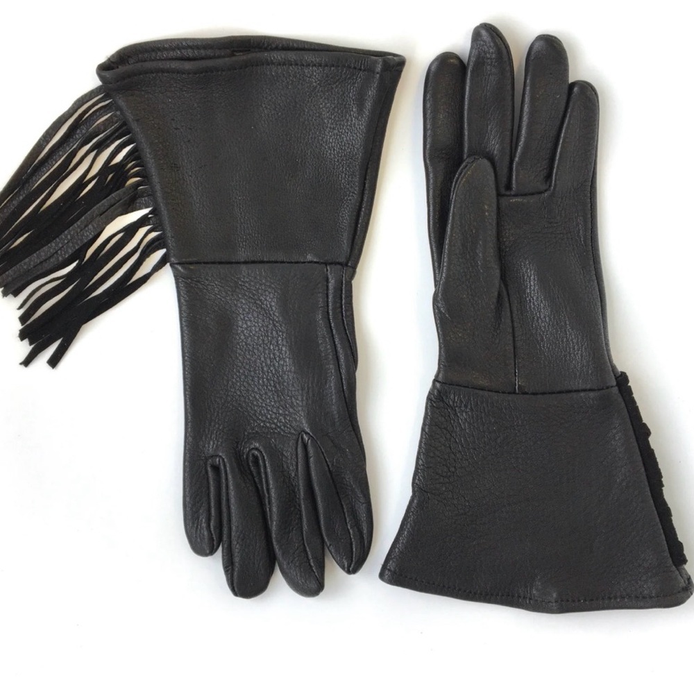Sold Boho Western Deerskin Black Fringe Leather Gloves